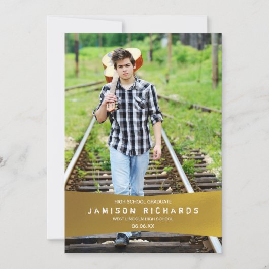 バナーグモダンラードパーティー招待状フェイク/ゴールドフォイル 招待状 (正面)