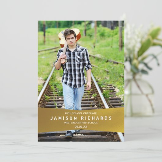 バナーグモダンラードパーティー招待状フェイク/ゴールドフォイル 招待状 (スタンド正面)