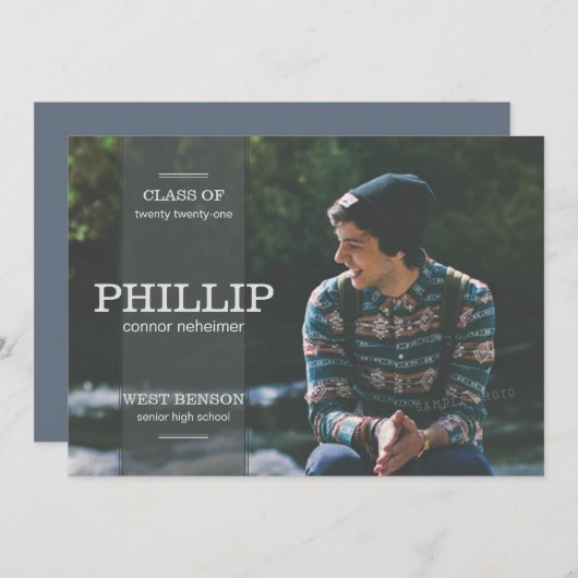 バナーグレーフォト卒業招待状 招待状 (正面/裏面)