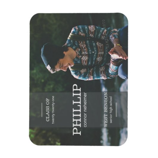 バナーグレー写真卒業のお知らせ マグネット (縦)