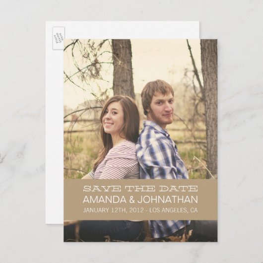 バナーフォトブラウン日付のポストカードを保存 案内ポストカード (正面/裏面)