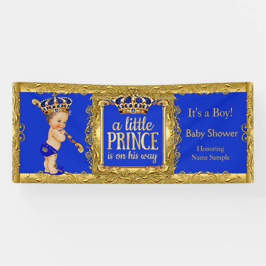 バナープリンスは彼の道を進んでいるブルー金ゴールドブルネット少年 横断幕 (横)