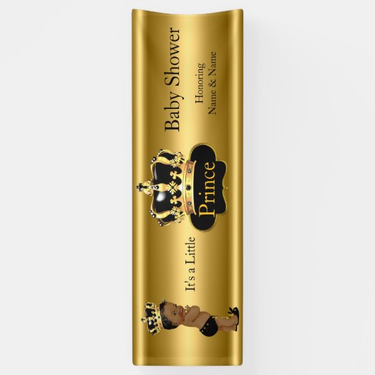 バナープリンスベビーシャワーブラック金ゴールドエスニック 横断幕 (縦)
