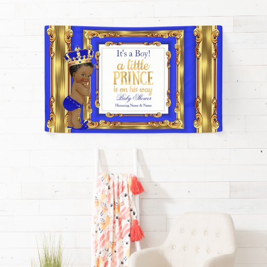 バナープリンスベビーシャワーブルー王室の金ゴールドエスニック 横断幕 (インサイチュ)