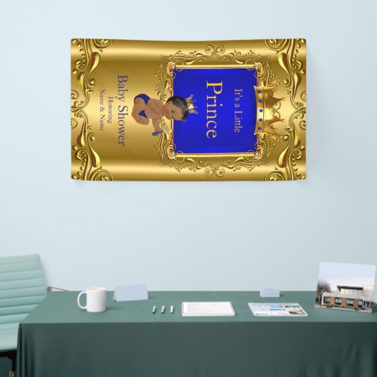 バナープリンスベビーシャワーブルー金ゴールドエスニック2 横断幕 (トレードショー)