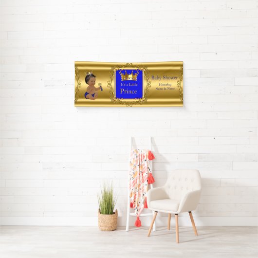 バナープリンスベビーシャワーブルー金ゴールドエスニック 横断幕 (インサイチュ)