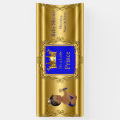 バナープリンスベビーシャワーブルー金ゴールドエスニック 横断幕 (縦)