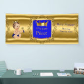 バナープリンスベビーシャワーブルー金ゴールドブルネットベビー 横断幕 (トレードショー)