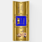 バナープリンスベビーシャワーブルー金ゴールドブルネットベビー 横断幕 (縦)