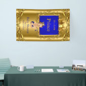 バナープリンスベビーシャワーブルー金ゴールドブルネット2 横断幕 (トレードショー)