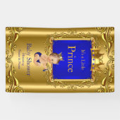 バナープリンスベビーシャワーブルー金ゴールドブルネット2 横断幕 (横)