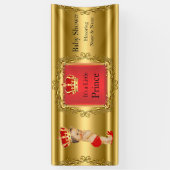 バナープリンスベビーシャワーレッド金ゴールドブルネットボーイ 横断幕 (縦)