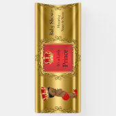 バナープリンスベビーシャワーレッド金ゴールド民族 横断幕 (縦)