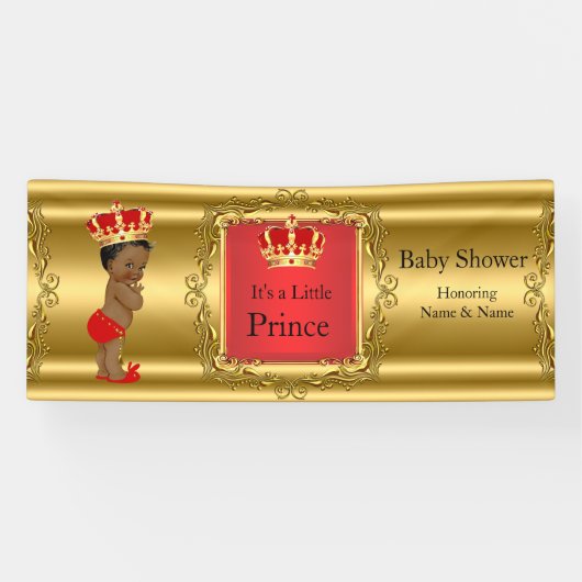 バナープリンスベビーシャワーレッド金ゴールド民族 横断幕 (横)