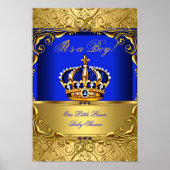 バナープリンスボーイ赤ちゃんシャワーブルー金ゴールドクラウン ポスター (正面)