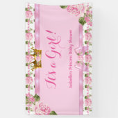 バナープリンセスベビーシャワーピンクのバラ金ゴールドクラウン 横断幕 (縦)