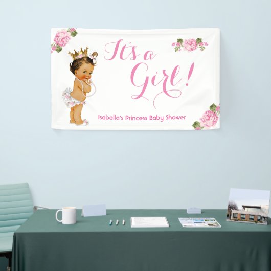 バナープリンセスベビーシャワーピンクフローラブルネット 横断幕 (トレードショー)