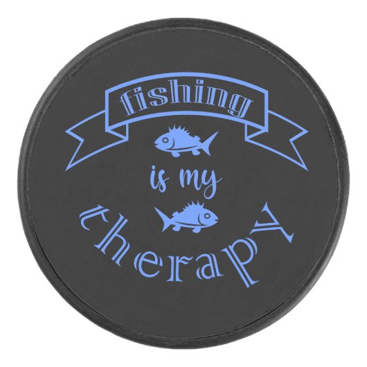 バナーリボン引用文魚釣りはセラピー アイスホッケーパック (正面)
