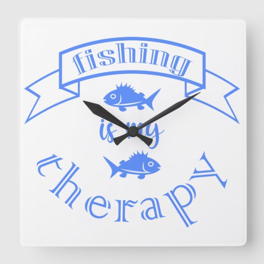 バナーリボン引用文魚釣りはセラピー スクエア壁時計 (正面)