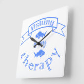 バナーリボン引用文魚釣りはセラピー スクエア壁時計 (傾斜)