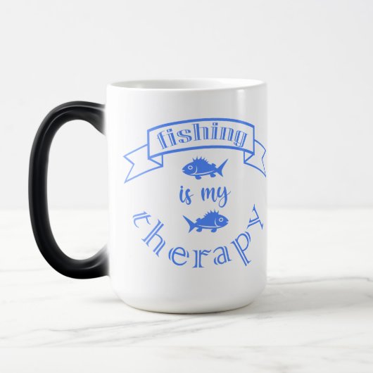 バナーリボン引用文魚釣りはセラピー モーフィングマグカップ (左)