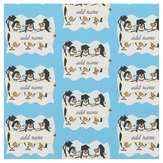 バナー付きペンギン卒業 ファブリック (クローズアップ)