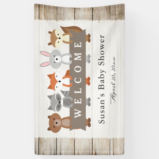 バナー付き森林動物、ベビーシャワーへようこそ 横断幕 (縦)