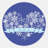バナー冬のウェディングステッカー付きスノーフレークハート ラウンドシール (正面)