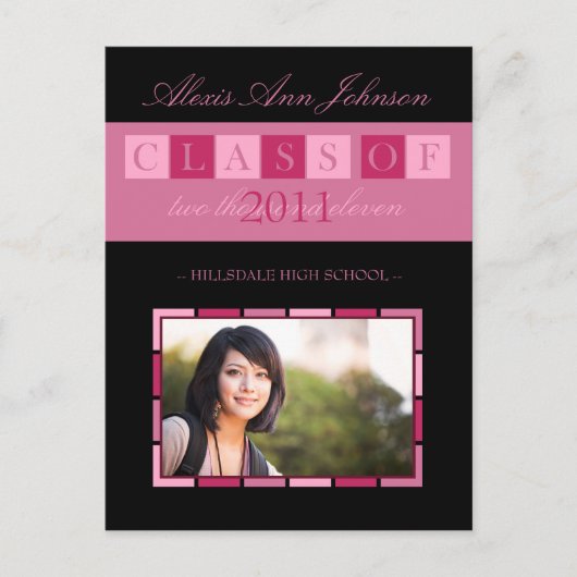 バナー卒業発表はがき（ピンク） インビテーションポストカード (正面)