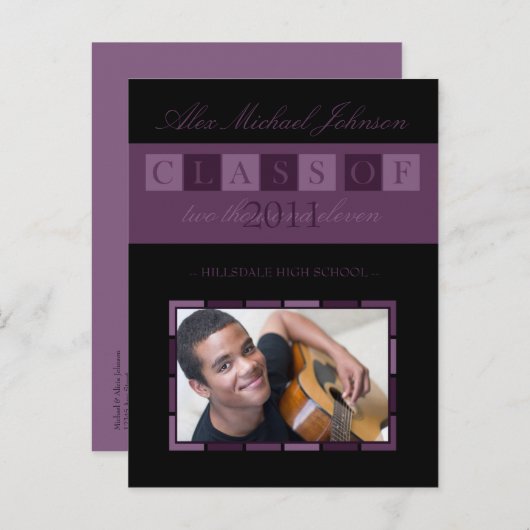 バナー卒業発表はがき（紫） インビテーションポストカード (正面/裏面)