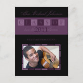 バナー卒業発表はがき（紫） インビテーションポストカード (正面)