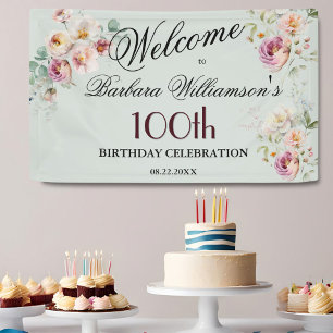 バナー 水彩 花 100歳 誕生日 ウェルカム 横断幕