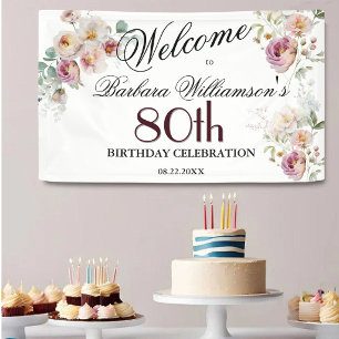 バナー 水彩 花 80歳の誕生日 ウェルカム 横断幕