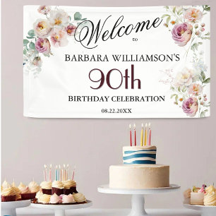 バナー 水彩 花 90歳の誕生日 ウェルカム 横断幕