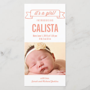 バナ魅力的ーベビーガール誕生のお知らせ 案内状