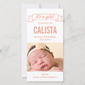 バナ魅力的ーベビーガール誕生のお知らせ 案内状 (正面)
