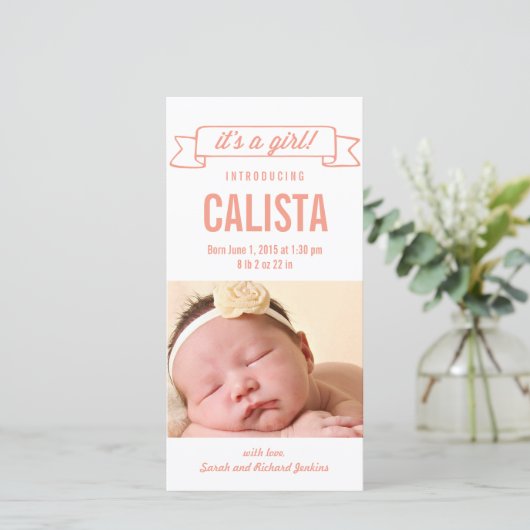 バナ魅力的ーベビーガール誕生のお知らせ 案内状 (スタンド正面)