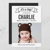 バナ魅力的ー誕生のお知らせ – 少年 案内状 (正面/裏面)