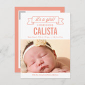 バナ魅力的ー誕生のお知らせ – Baby Girl 案内ポストカード (正面/裏面)