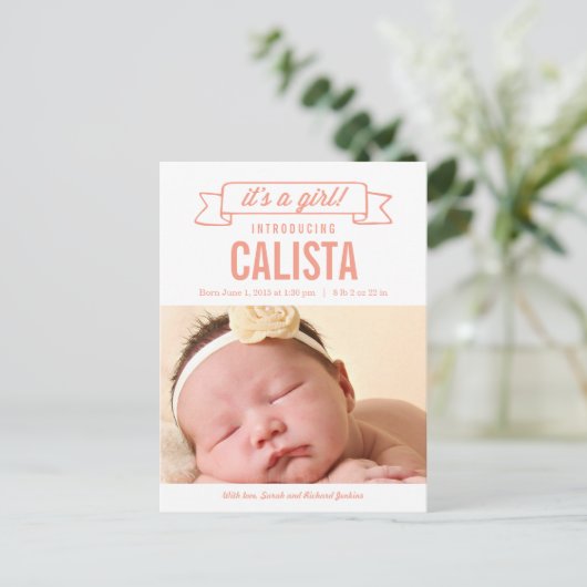 バナ魅力的ー誕生のお知らせ – Baby Girl 案内ポストカード (スタンド正面)