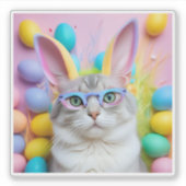 バニお洒落ー耳のイースター猫 シール (正面)