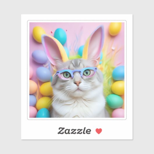 バニお洒落ー耳のイースター猫 シール (シート)
