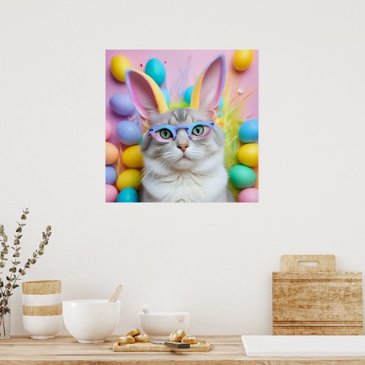 バニお洒落ー耳のイースター猫 ポスター (キッチン)