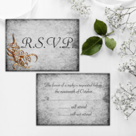 バニッシュ金ゴールドオンアンティークグレイ結婚ズ 出欠カード