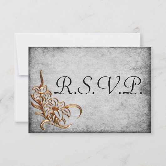 バニッシュ金ゴールドオンアンティークグレイ結婚ズ 出欠カード (正面)