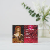 バニティ美しい-ファッション衣装デザイナー赤いダマスク 名刺 (スタンド正面)