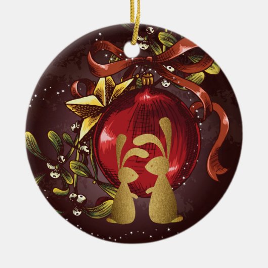 バニパーソナライズされたー・カップルのミストレトークリスマス セラミックオーナメント (正面)