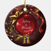 バニパーソナライズされたー・カップルのミストレトークリスマス セラミックオーナメント (裏面)