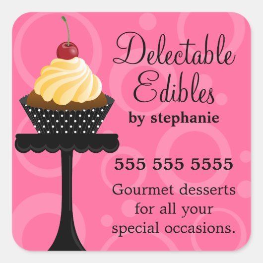 バニラさくらんぼカップケーキベーカリー スクエアシール (正面)