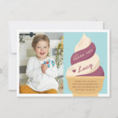 バニラアイスクリームの子供の誕生日写真 サンキューカード (正面)